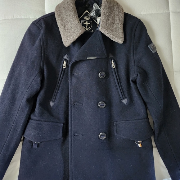 Superdry Men's Dark Blue Peacoat with Light Gray Collar - Picture 5 of 15